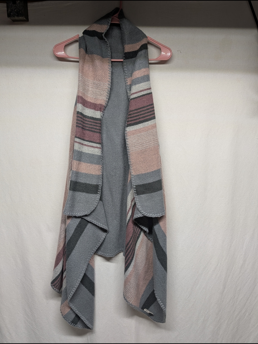Striped Hooded Knit Vest in Gray and Blush